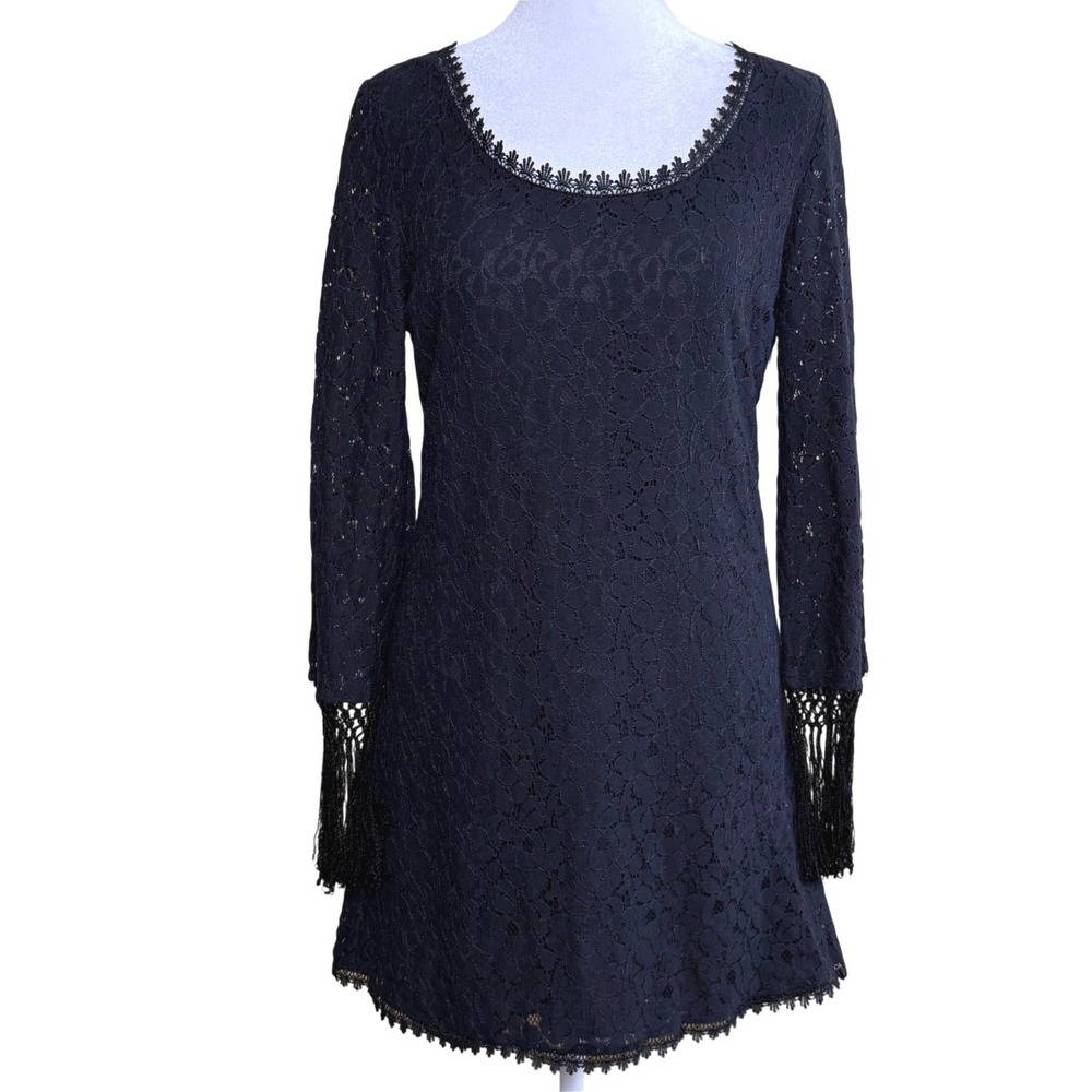 Denim & Supply Ralph Lauren Lace Mini Dress Size 4 Black Fringe Victorian Goth
